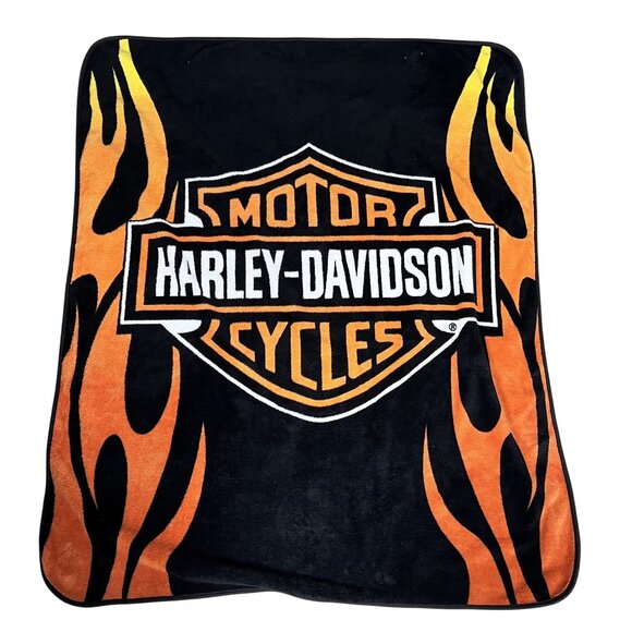 Harley-Davidson Motorcycles Black & Flame Light Blanket Sz OS - Picture 1 of 3